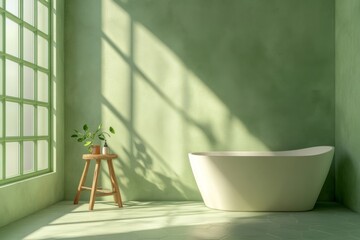 Modern, minimalist bathroom bathed in sunlight