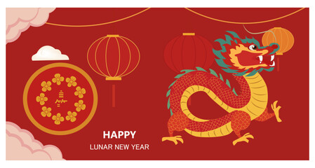Lunar New Year (Spring Festival 春節) Vector Banner Illustrations Set-02