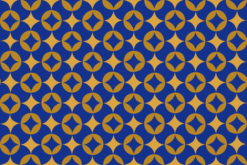 Hand drawn Japanese circle and star pattern background in deep blue, cute Japanese pattern wallpaper, seamless vector material/手描き風の七宝柄の背景、かわいい日本の和柄、青色