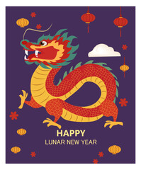 Obraz premium Lunar New Year Vector Illustration Pack - CNY Dragon, Ox & Lantern Graphics-05