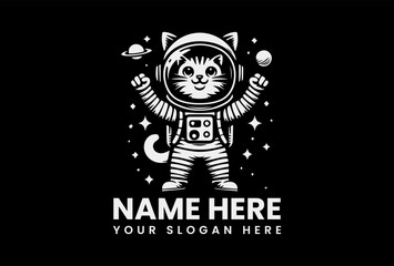 Detailed Space Cat with Helmet Silhouette Vector Logo Playful Animal Motif