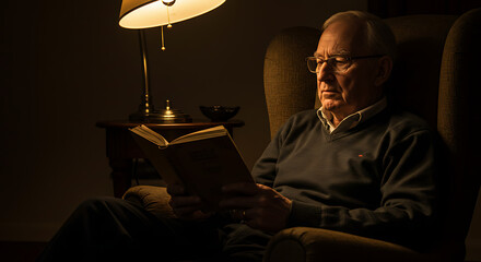 Serene evening reading peaceful moment under soft lamplight enjoying literature