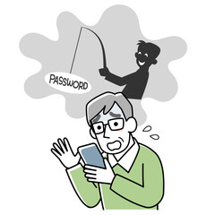 オンライン詐欺の被害にあうシニア男性