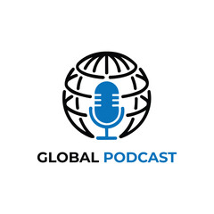  Modern Podcast Globe Logo Design Stock Vector