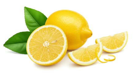 Fototapeta premium Lemon Fruit with Slice and Leaf