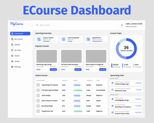 Ecourse Dashboard Minimalist design UI Kit. Suitable for ecourse, learning and education purpose