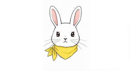 Fototapeta premium Cartoon white rabbit with yellow bandana