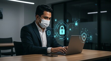 Man using laptop cybersecurity and safety
