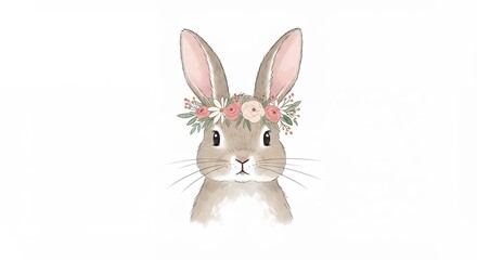 Fototapeta premium Rabbit with flower crown illustration