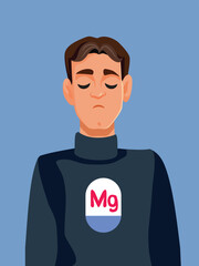 Unhappy Man Suffering from Magnesium Deficiency Vector Illustration. Person suffering from weakness and anxiety due to nutritional deficiencies 
