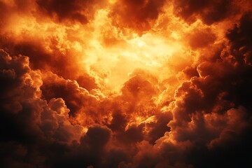 Fiery, turbulent clouds fill the sky