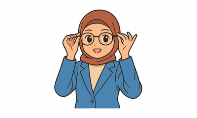 cute hijab woman wearing eyeglasses cartoon illustration