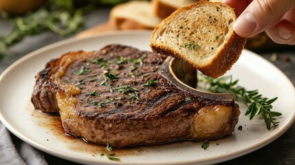 A close-up of a black plate featuring a gourmet dish of thinly sliced meat, garnished with onions and a creamy sauce.