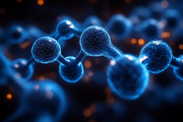 A vivid blue detailed molecule structure with intricate geometric design