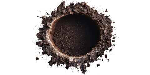 Hole in ground isolated. Deep earth nature land surface texture, dig, pit, burrow, soil	
