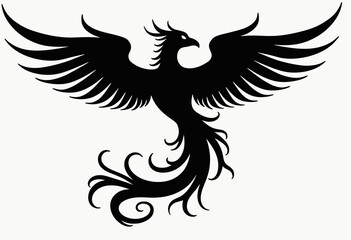 Obraz premium Minimalist phoenix silhouette illustration in vector format, featuring bold curves and mythic bird form on a white background. 