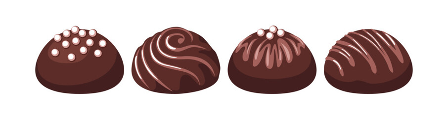 Chocolate candy collection. Vector cartoon flat illustration. Sweet food icons.