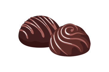 Chocolate candy truffles isolated on white background. Vector cartoon flat illustration. Sweets icon.