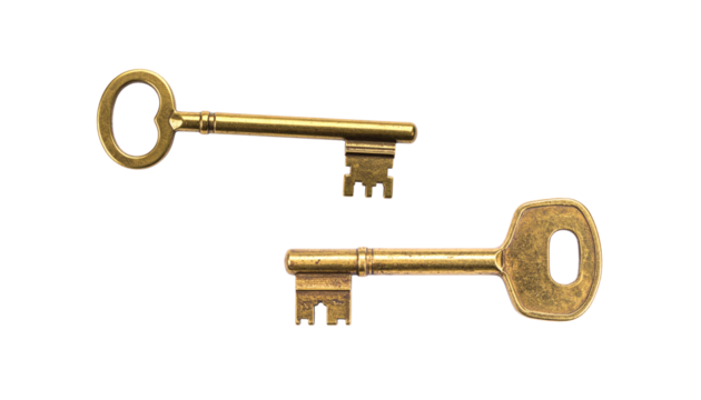 Old antique key isolated on white background.
