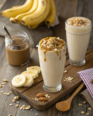 Rustic Banana Milkshake: A Creamy Dessert with Peanut Butter & Granola