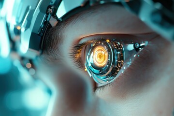 Cyborg showing futuristic bionic eye implant technology