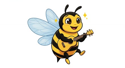 Fototapeta premium Cartoon bee playing guitar