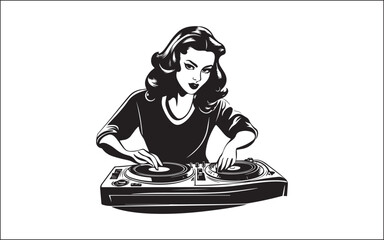 dj in action musician, silhouette, vector, microphone, drummer, group, music, disco, man, rock music, people, music festival