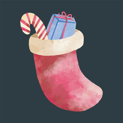 red shock with gifts in watercolor design and isolated background
