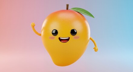 Cartoon Mango Character Smiling and Waving