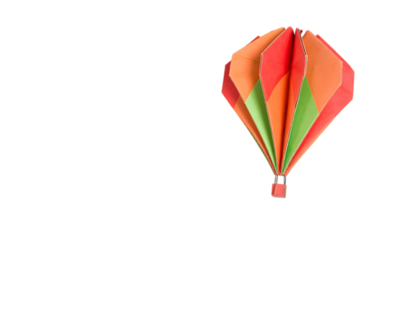 Colorful Paper Origami Hot Air Balloon on Transparent Background