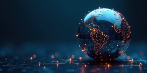 Illuminated Global Network A Futuristic Representation of Interconnectedness and Data Transmission Across the Planet