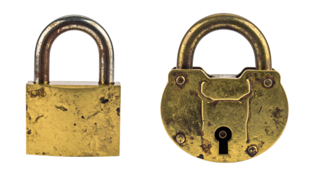 Old padlock on white background
