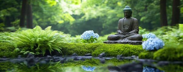 Naklejka premium Peaceful Buddha statue in a serene garden