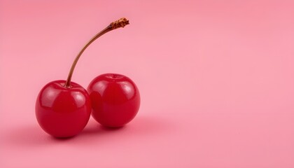Three Red Maraschino Cocktail Cherries on Pink Background for Sweet Minimal and Retro Design Concepts