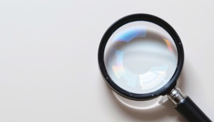 Magnifying glass on a light background, focusing on details.