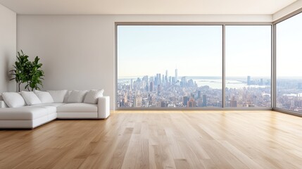 Obraz premium Modern penthouse living room with city views