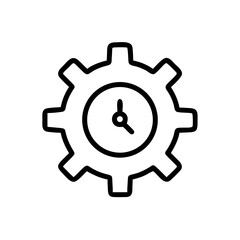 Clock Gear Icon – Time Settings Line Symbol Vector Illustration