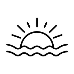 Sunrise Icon – Line Art Symbol of Sun Rising Over Waves for Nature and Weather