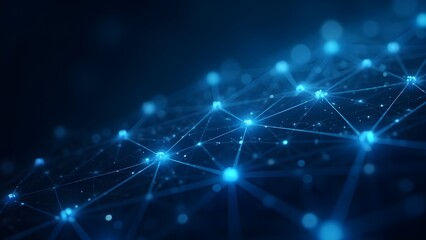 Glowing Blue Digital Network with Interconnected Points and Lines, Futuristic Abstract Technology Background, Data Connections