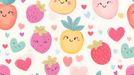 Cute fruit and heart pattern design for children's items.