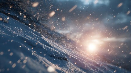 Snowy hillside glows under a winter sun
