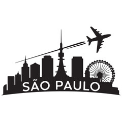 Obraz premium Vector Sao Paulo skyline. Travel Sao Paulo famous landmarks. Business and tourism concept for presentation, banner, web site Vector Black silhouette. with white background