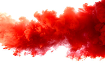Fototapeta premium Red smoke plume isolated on the white background. PNG