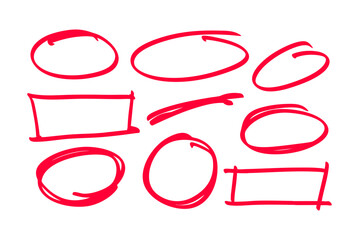 set of red highlight marker stroke element