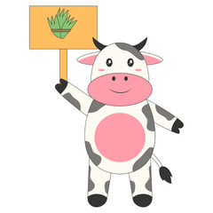 Illustration of Cute Cow. Vector Cartoon Character on White Background.