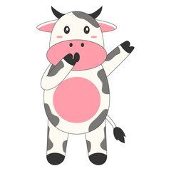Illustration of Cute Cow. Vector Cartoon Character on White Background.