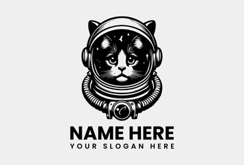 Detailed Space Cat with Helmet Silhouette Vector Logo Playful Animal Motif