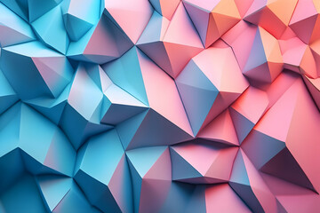 Fototapeta premium Abstract geometric shapes in blue and pink form a textured surface.