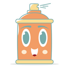 Cute Kawaii Spray Paint Can Vector, Pastel Colored Smiling Graffiti Character in Cartoon Hand-Drawn Style for Kids Art Education, Creative Projects, School Decor, and Fun Art Supplies