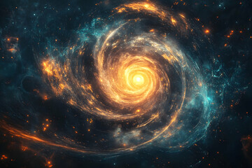 Obraz premium A swirling galaxy with vibrant colors and a bright central core.